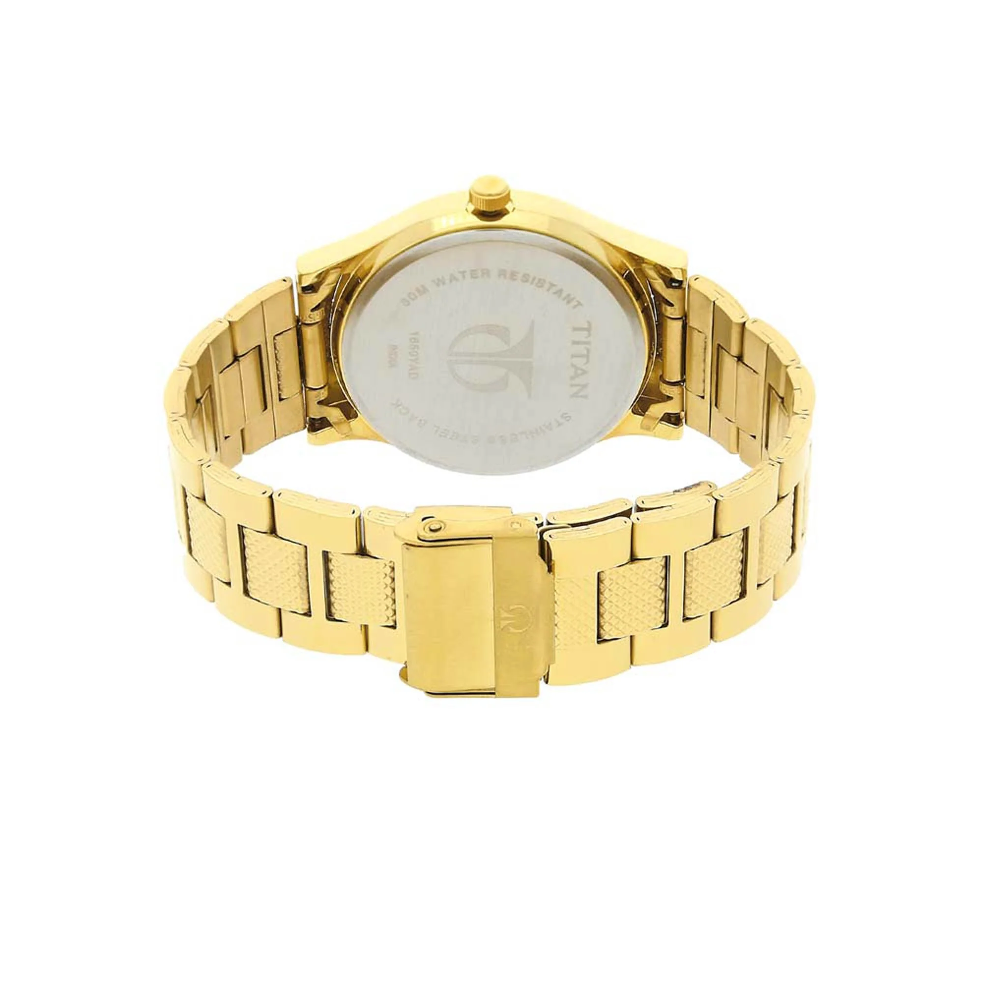 Titan Analog with Day and Date Quartz Champagne Dial Metal Round Stainless Steel Strap watch for Men - Image 5