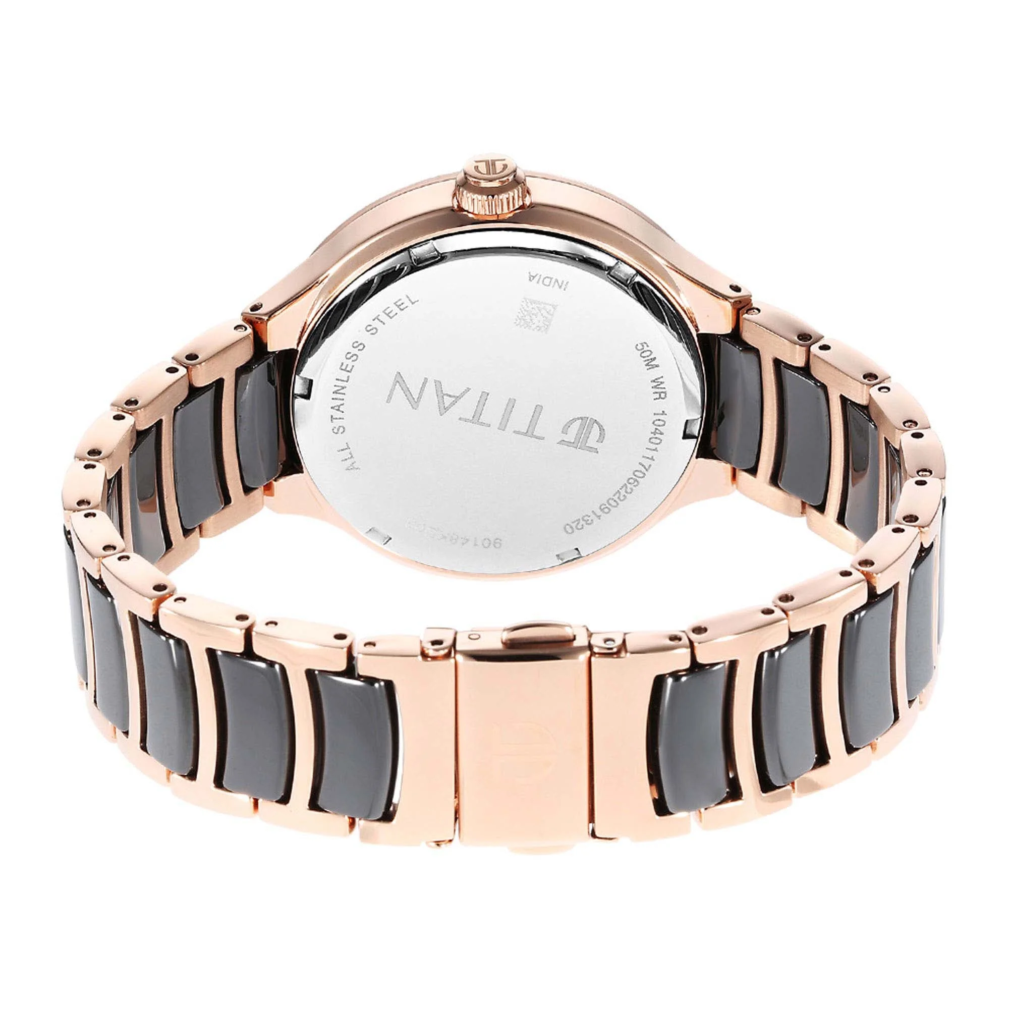 Titan Ceramic Fusion Quartz Multifunction Black Dial Rose Gold Dual-Toned Stainless Steel Bracelet Watch for Men - Image 5