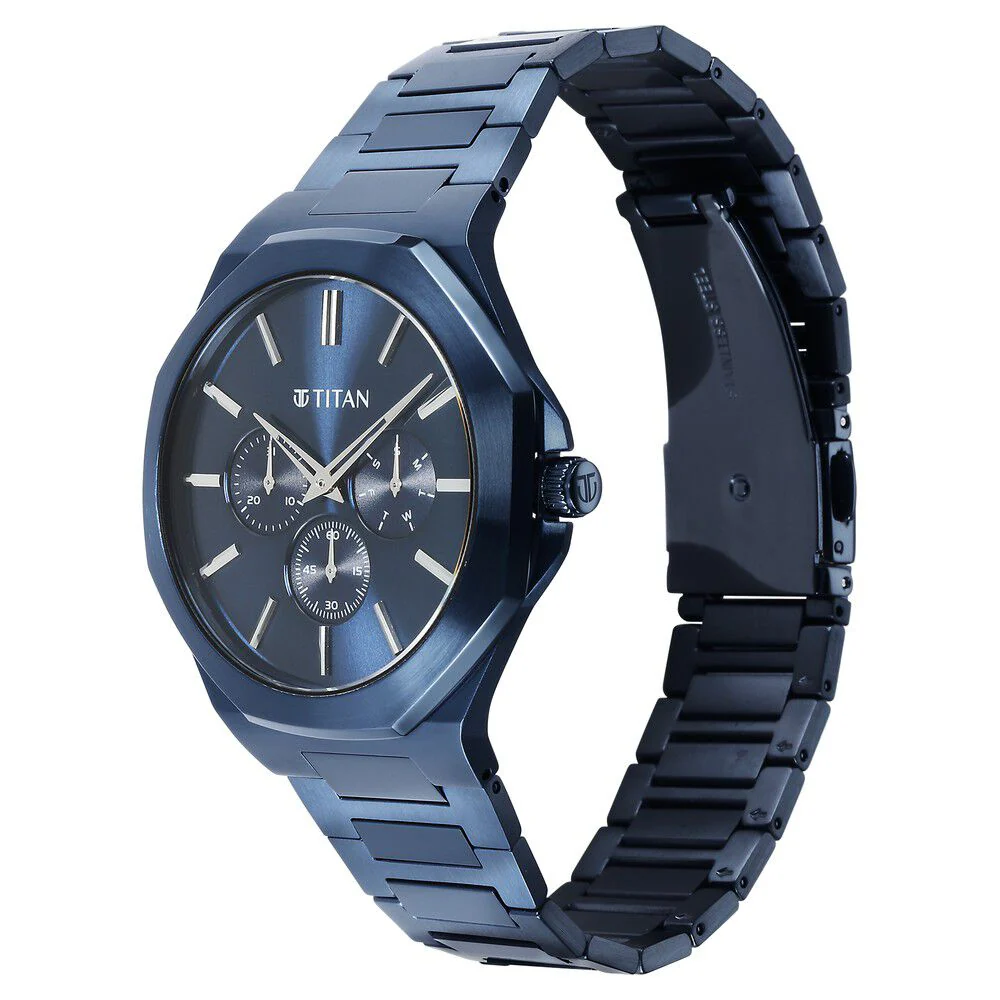 Titan Classic Slim Multifunction Quartz Multifunction Blue Dial Stainless Steel Strap Watch For Men - Image 3