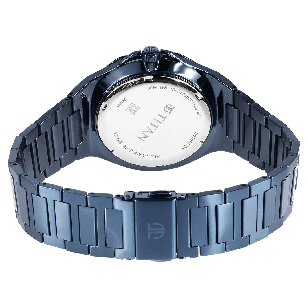 Titan Classic Slim Multifunction Quartz Multifunction Blue Dial Stainless Steel Strap Watch For Men - Image 5