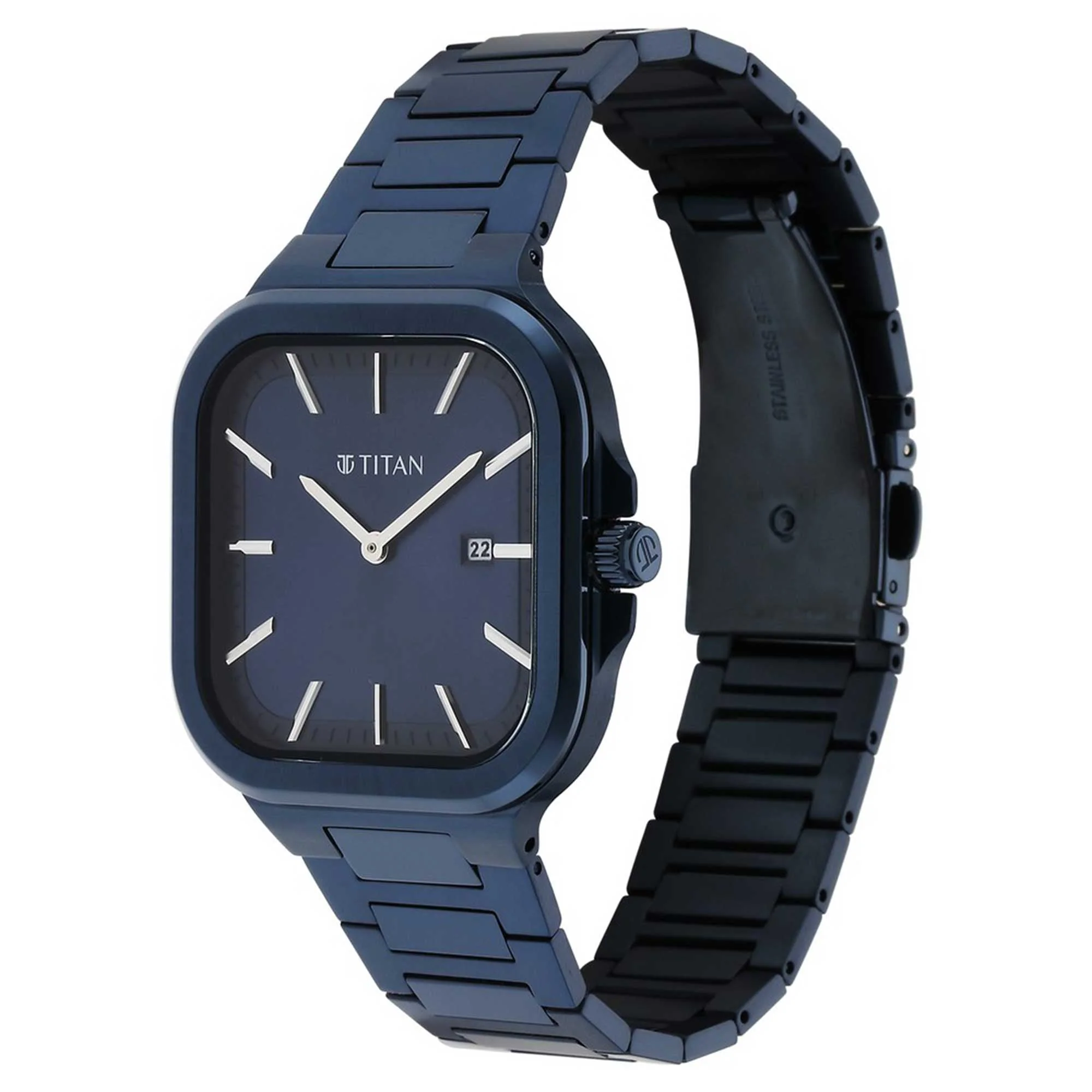 Titan Classique Slim Square Quartz Analog with Date Blue Dial Blue Stainless Steel Strap Watch For Men - Image 3