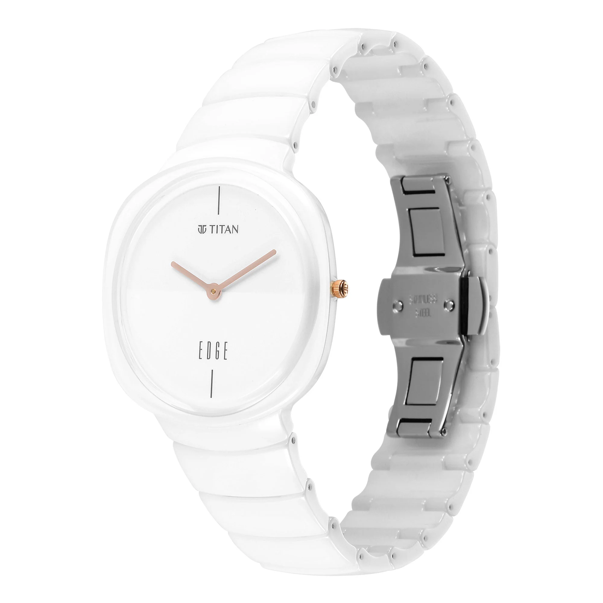 Titan Edge Squircle Quartz in Arctic White with Glossy Ceramic Unisex Watch - Image 3