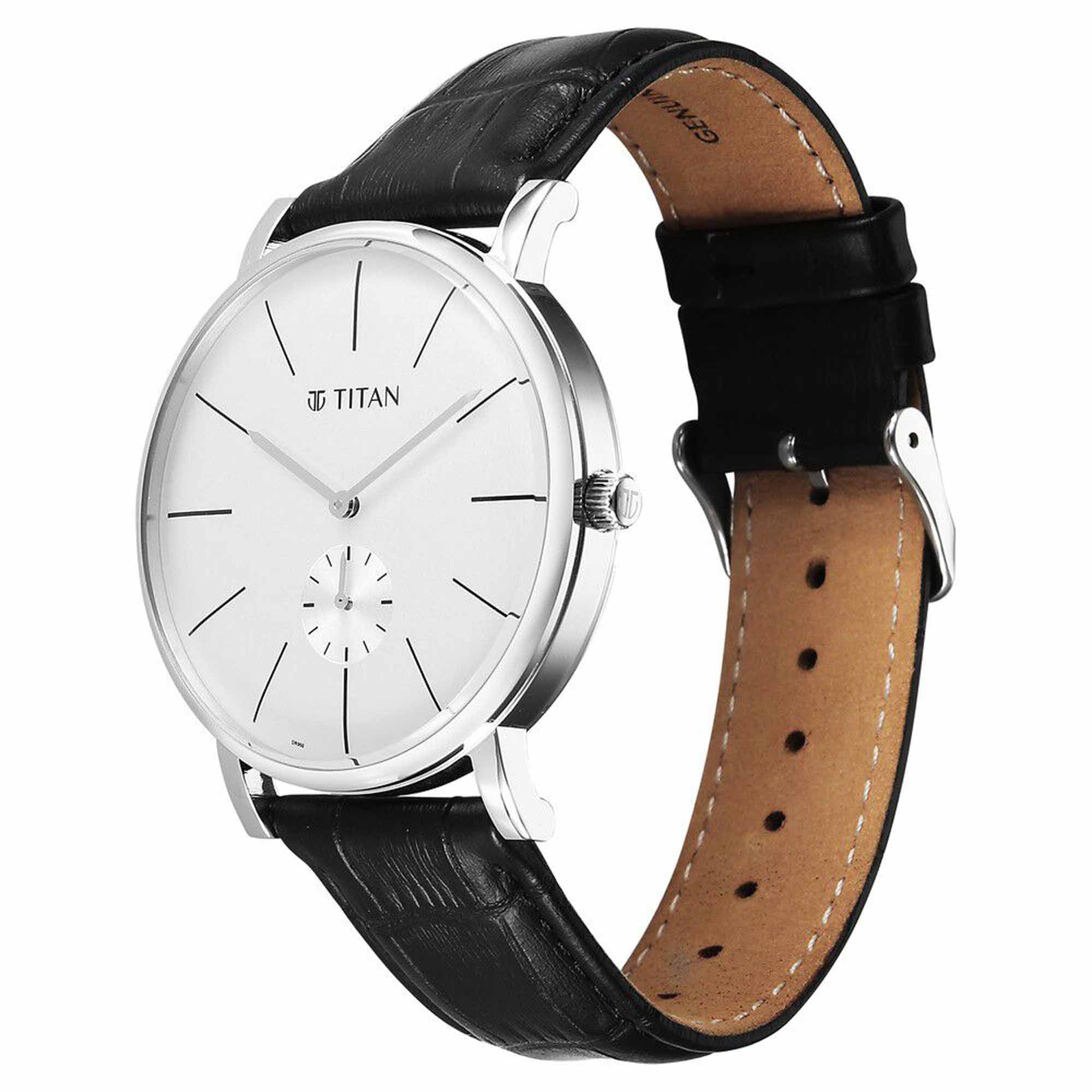Titan Elegance Analog with Small Second and White Dial Black Leather Strap Watch for Men - Image 3