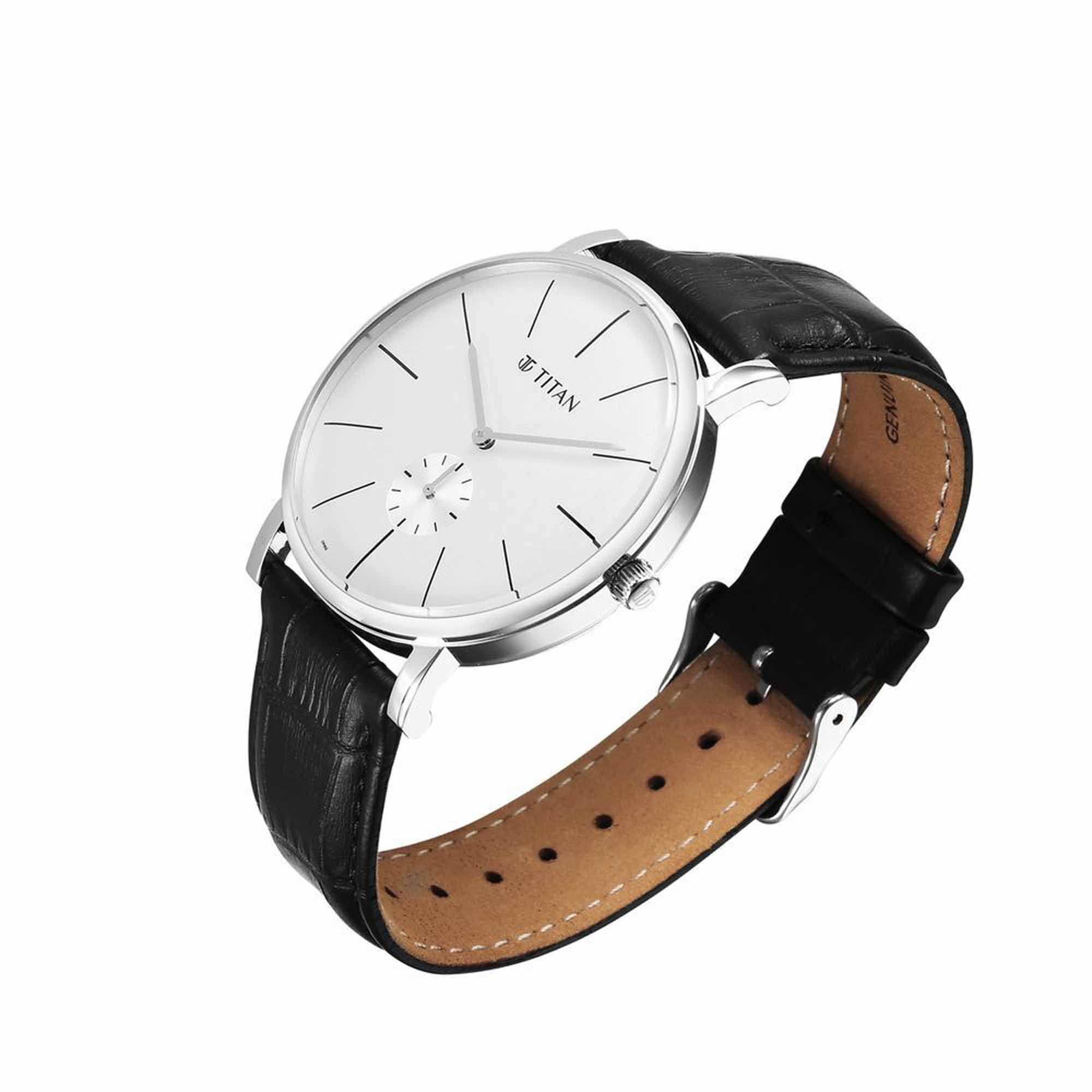 Titan Elegance Analog with Small Second and White Dial Black Leather Strap Watch for Men - Image 4