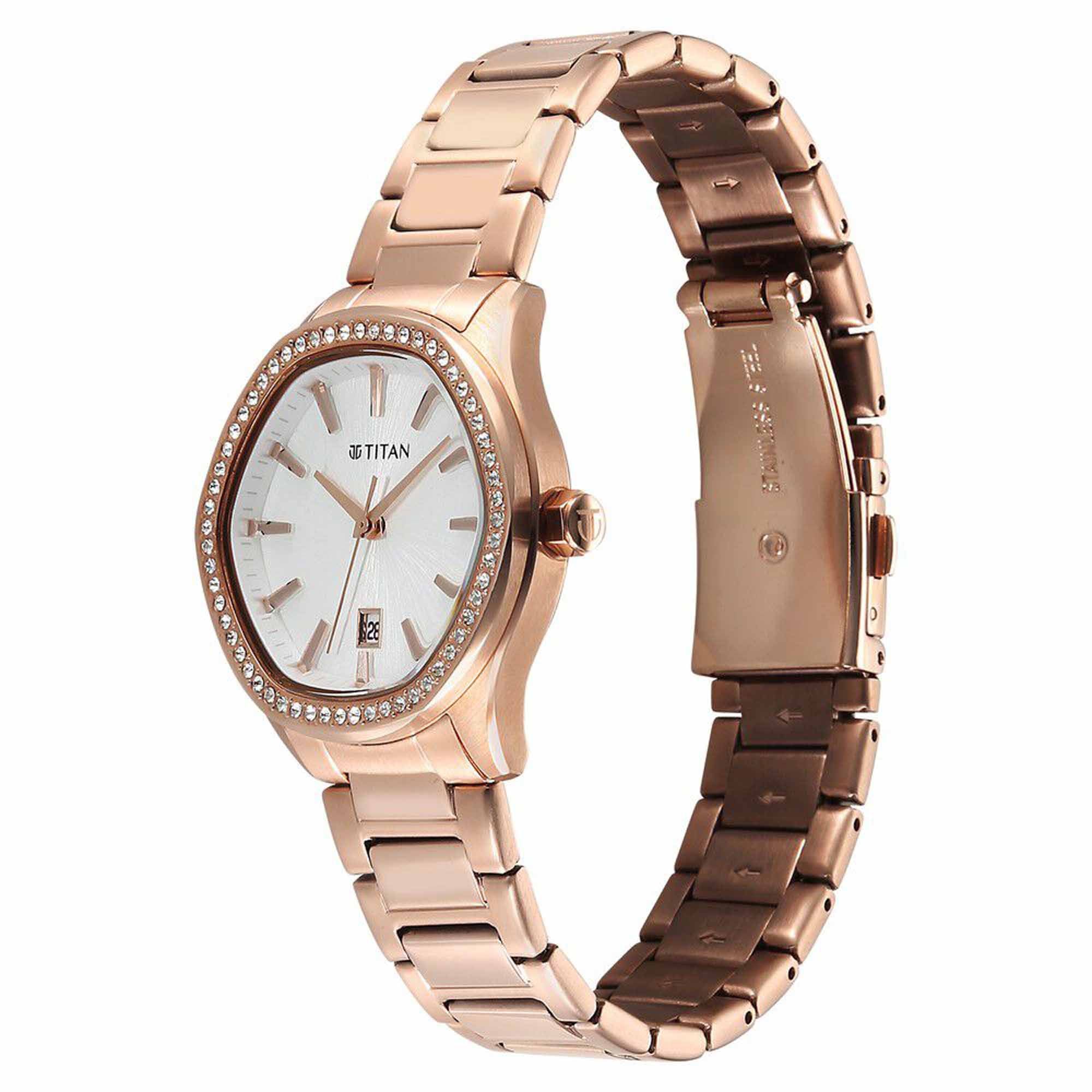 Titan Glamour Quartz Analog with Date Silver Dial Rose Gold Stainless Steel Strap Watch For Women - Image 3
