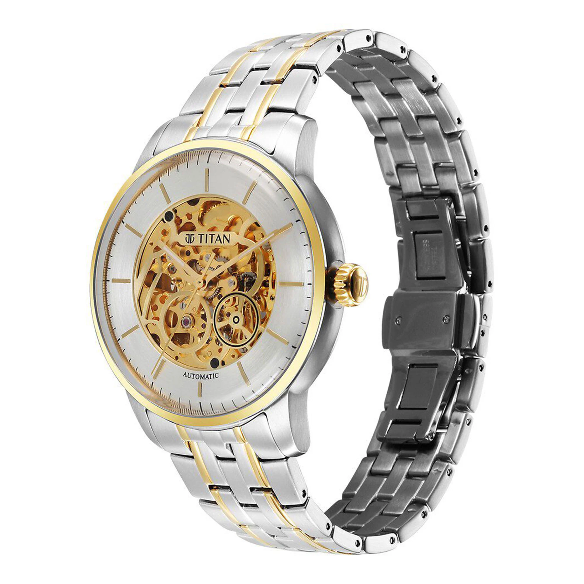 Titan Golden Heart Skeletal Automatic Analog with Silver Dial Dual-Tone Stainless Steel Strap Watch for Men - Image 3