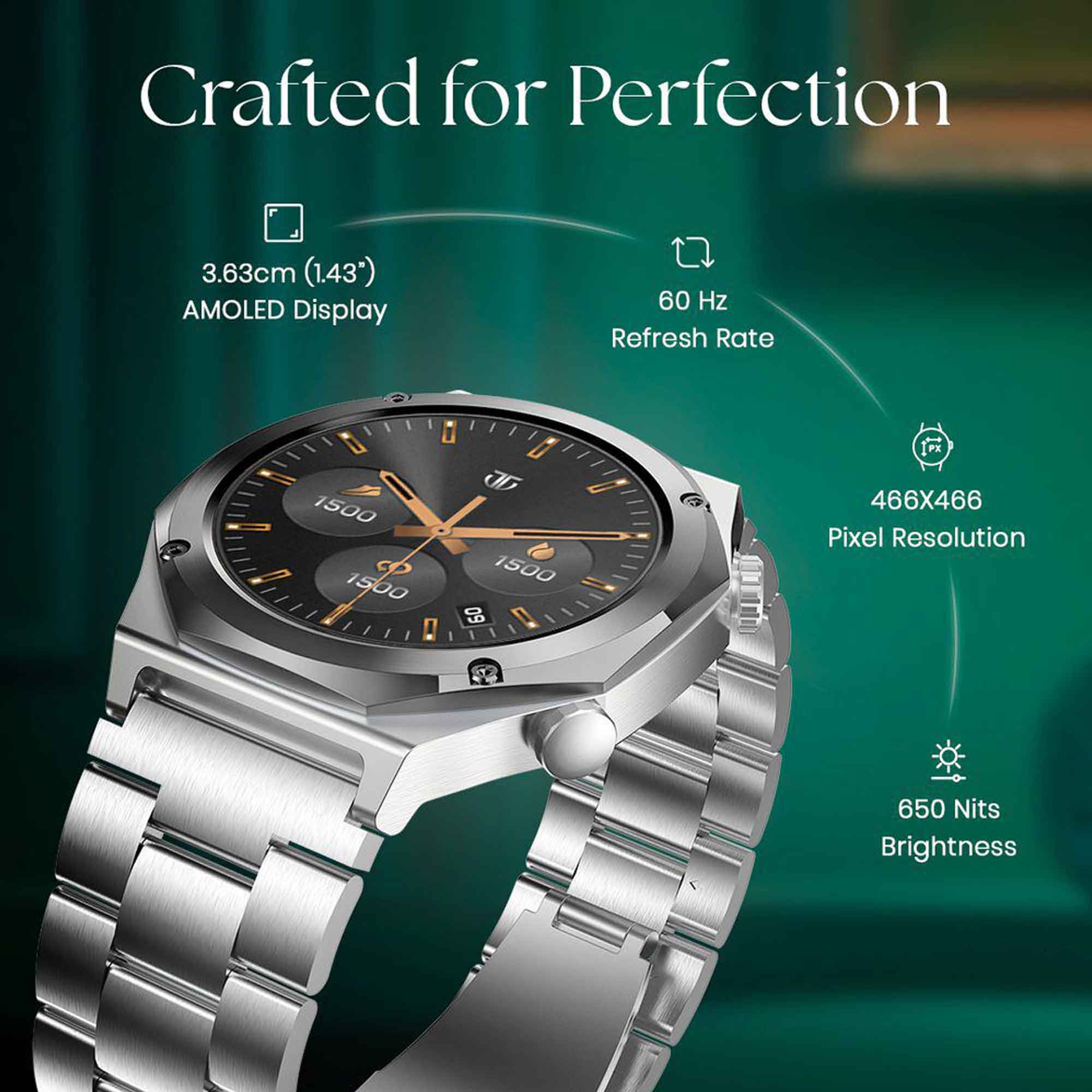 Titan Maestro Premium Metal Smartwatch with All SS construction, SingleSync BT Calling, Functional Crown - Image 3