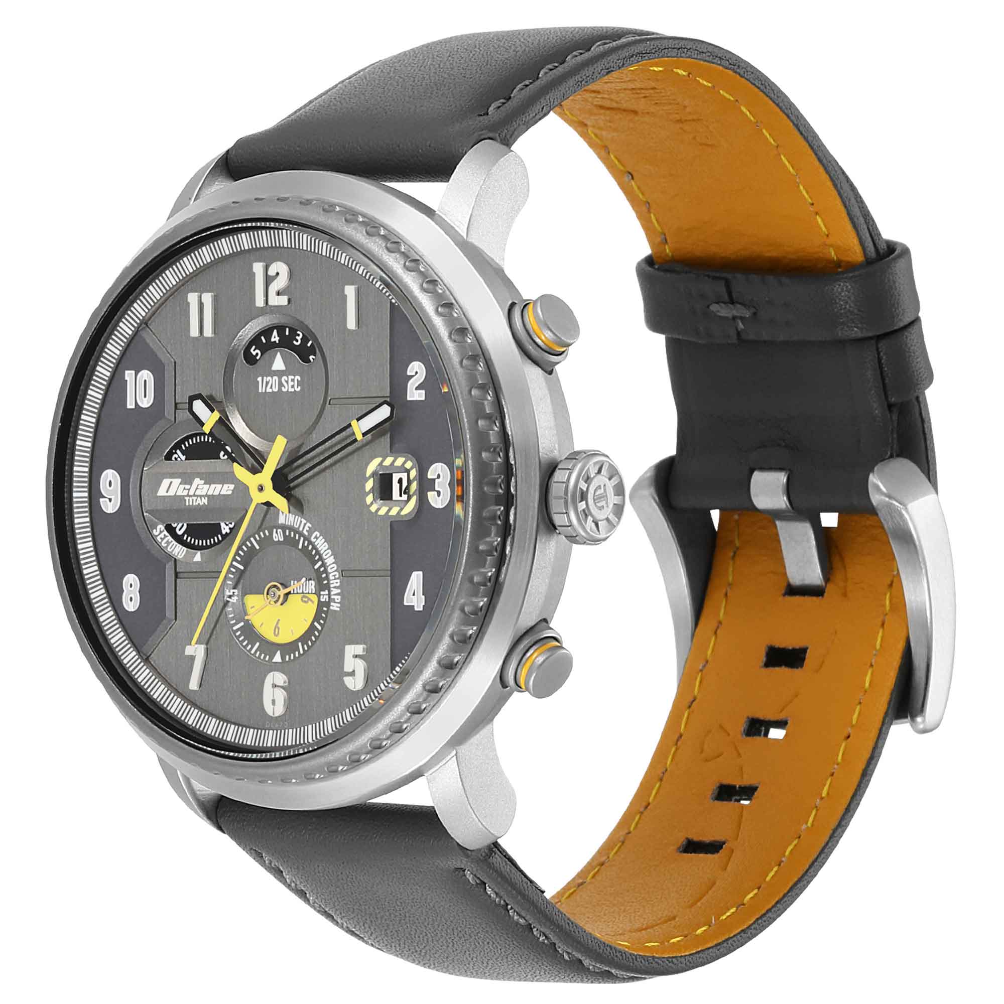 Titan Octane Aerobatics Anthracite Dial Chronograph Leather Strap Watch for Men - Image 3