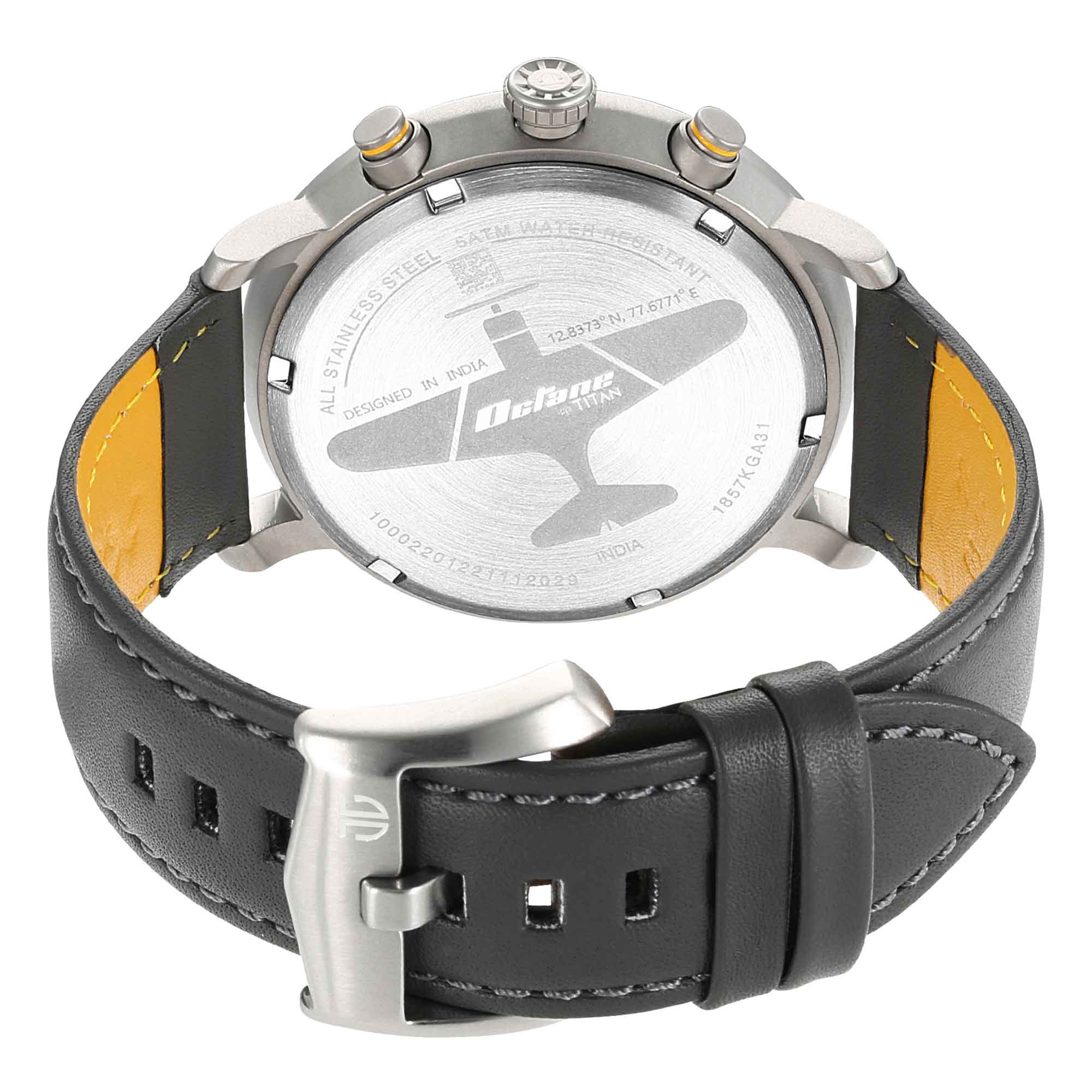 Titan Octane Aerobatics Anthracite Dial Chronograph Leather Strap Watch for Men - Image 5