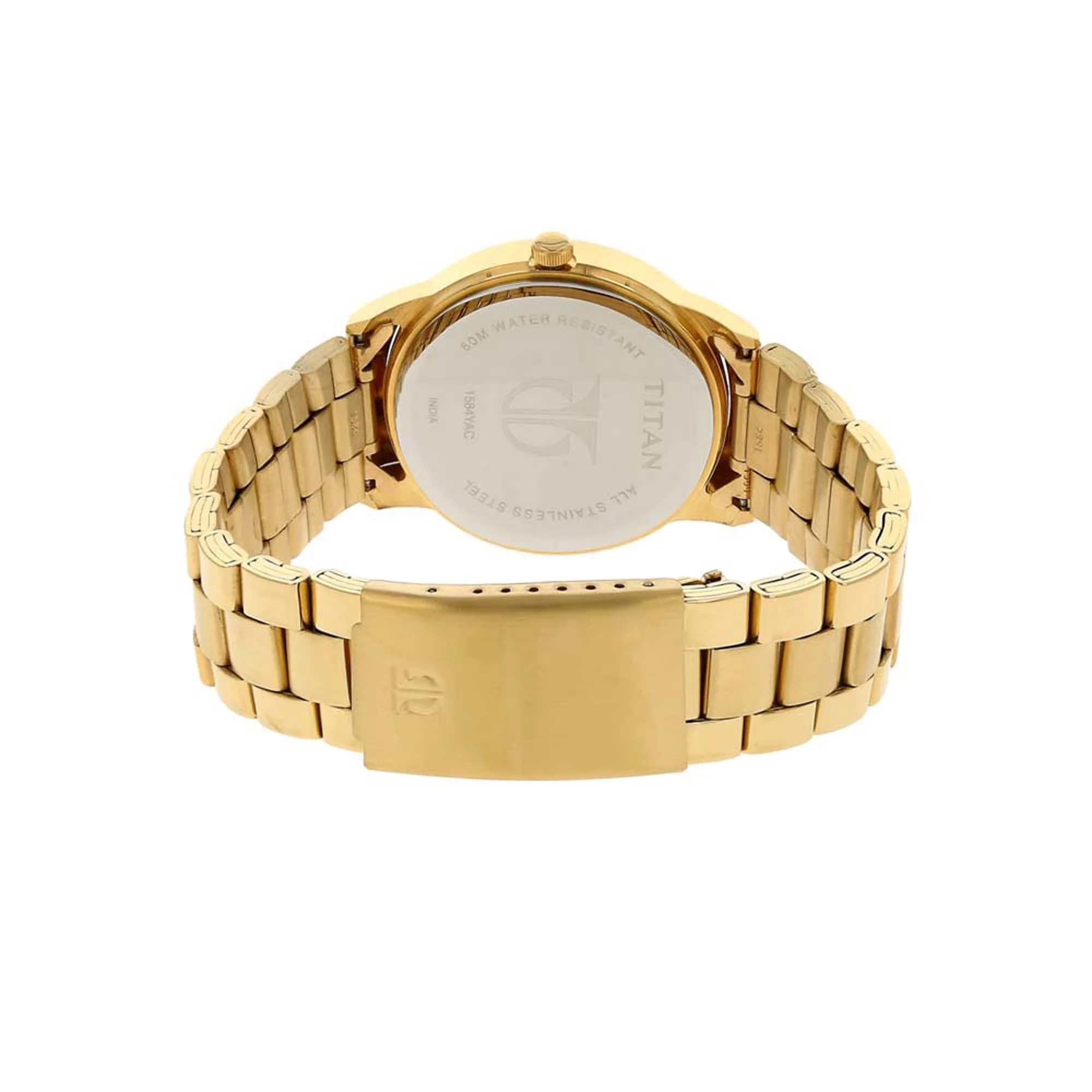 Titan Quartz Analog with Day and Date Silver Round Dial Golden Stainless Steel Strap Watch For Men - Image 4