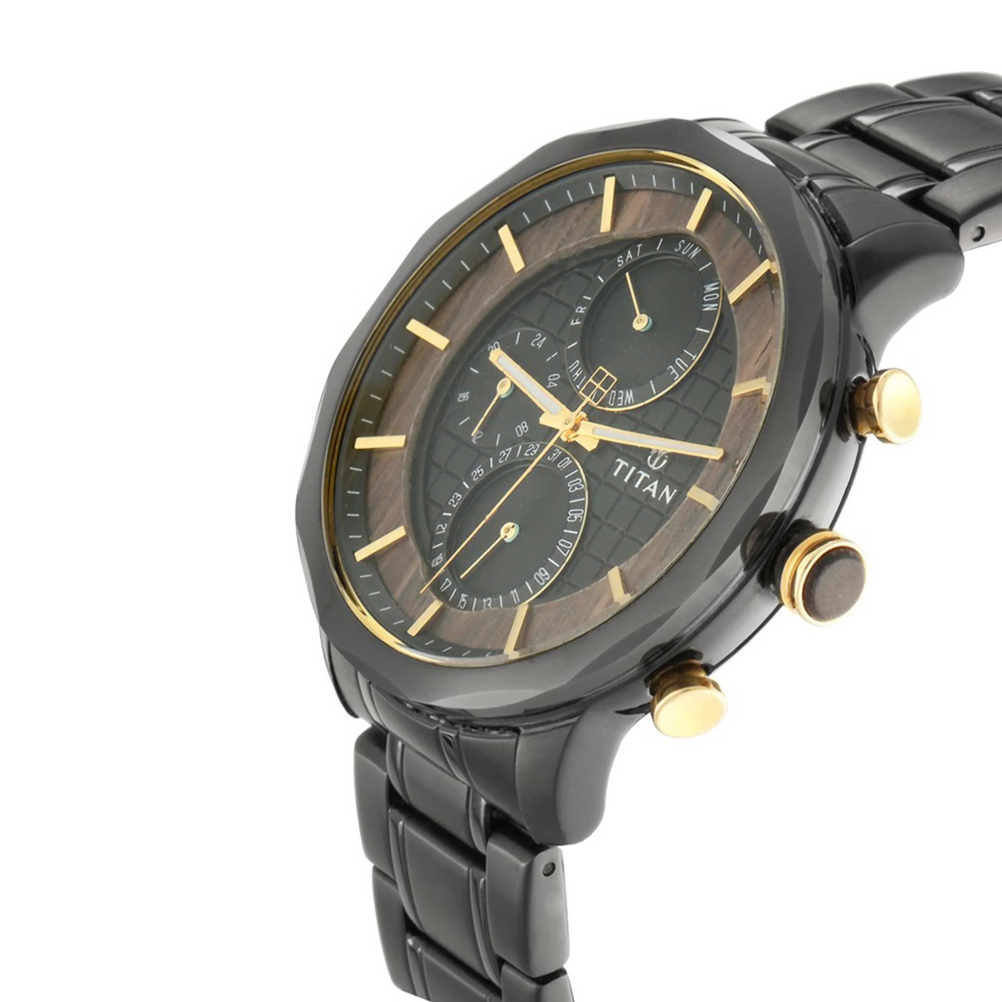 Titan Quartz Multifunction Black Dial Metal Strap Watch for Men - Image 4