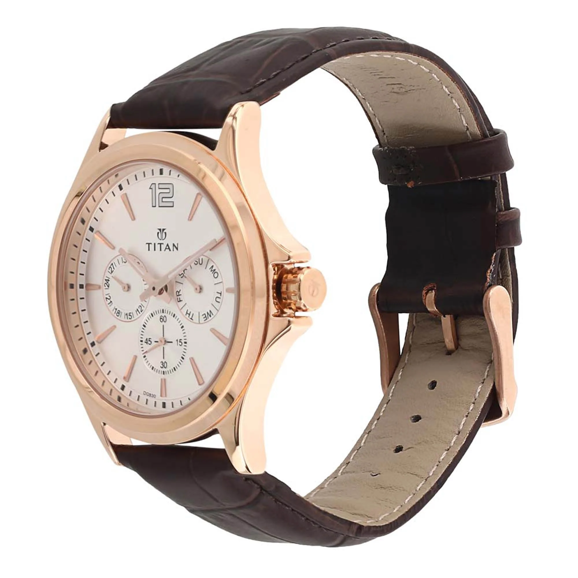 Titan Quartz Multifunction White Dial Leather Strap Watch for Men - Image 3