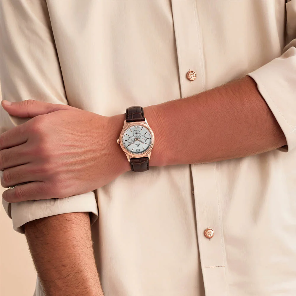 Titan Quartz Multifunction White Dial Leather Strap Watch for Men - Image 6