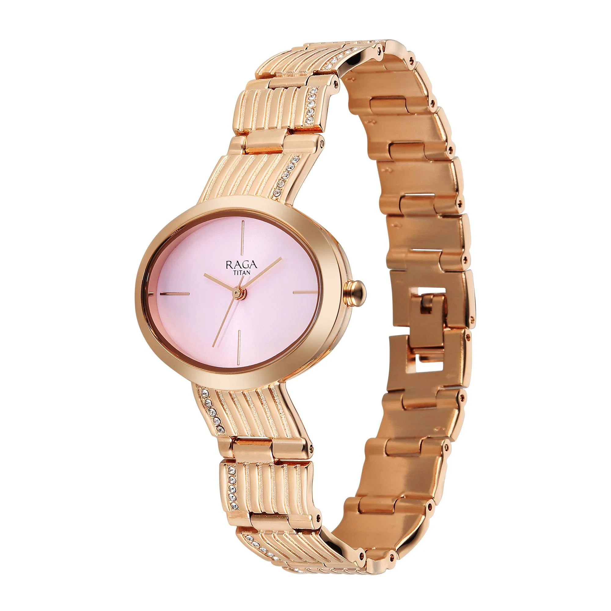 Titan Raga Glimmers Quartz Analog Pink Dial Rose Gold Metal Strap Watch For Women - Image 3