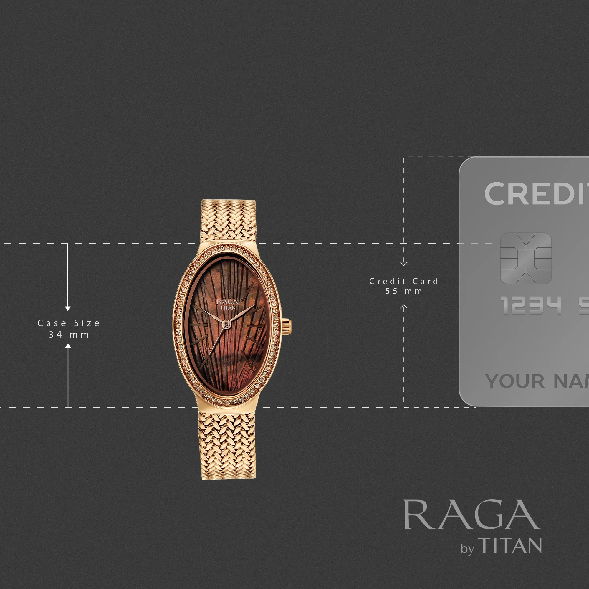 Titan Raga Glimmers Quartz Analog Brown Mother Of Pearl Dial Rose Gold Metal Strap Watch For Women - Image 3