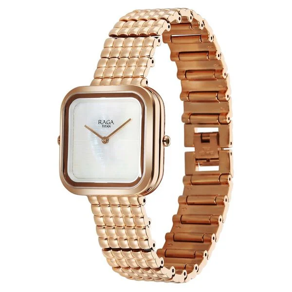 Titan Raga Glimmers Quartz Analog Mother of Pearl Dial Rose Gold Metal Strap Watch For Women - Image 3