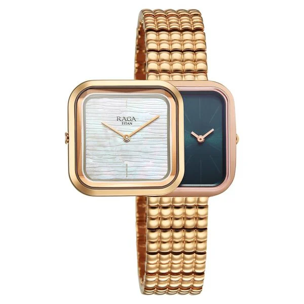Titan Raga Glimmers Quartz Analog Mother of Pearl Dial Rose Gold Metal Strap Watch For Women - Image 6
