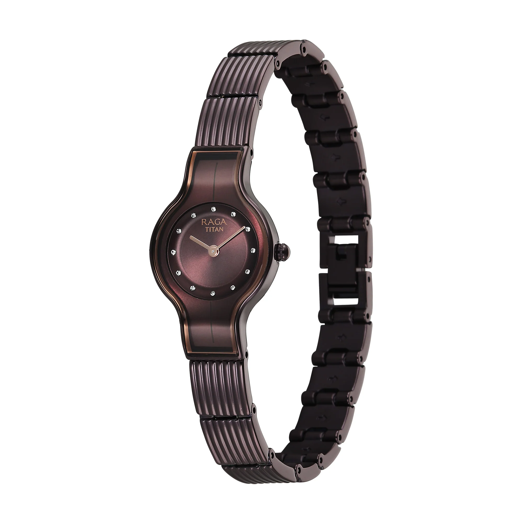 Titan Raga Glimmers Quartz Analog Rose Gold Dial Brown Metal Strap Watch For Women - Image 3