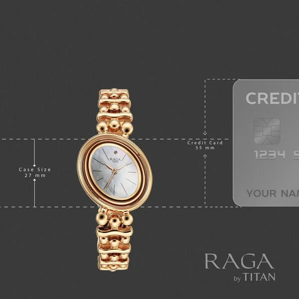 Titan Raga Glimmers Quartz Analog Mother of Pearl Dial Rose Gold Metal Strap Watch For Women - Image 5