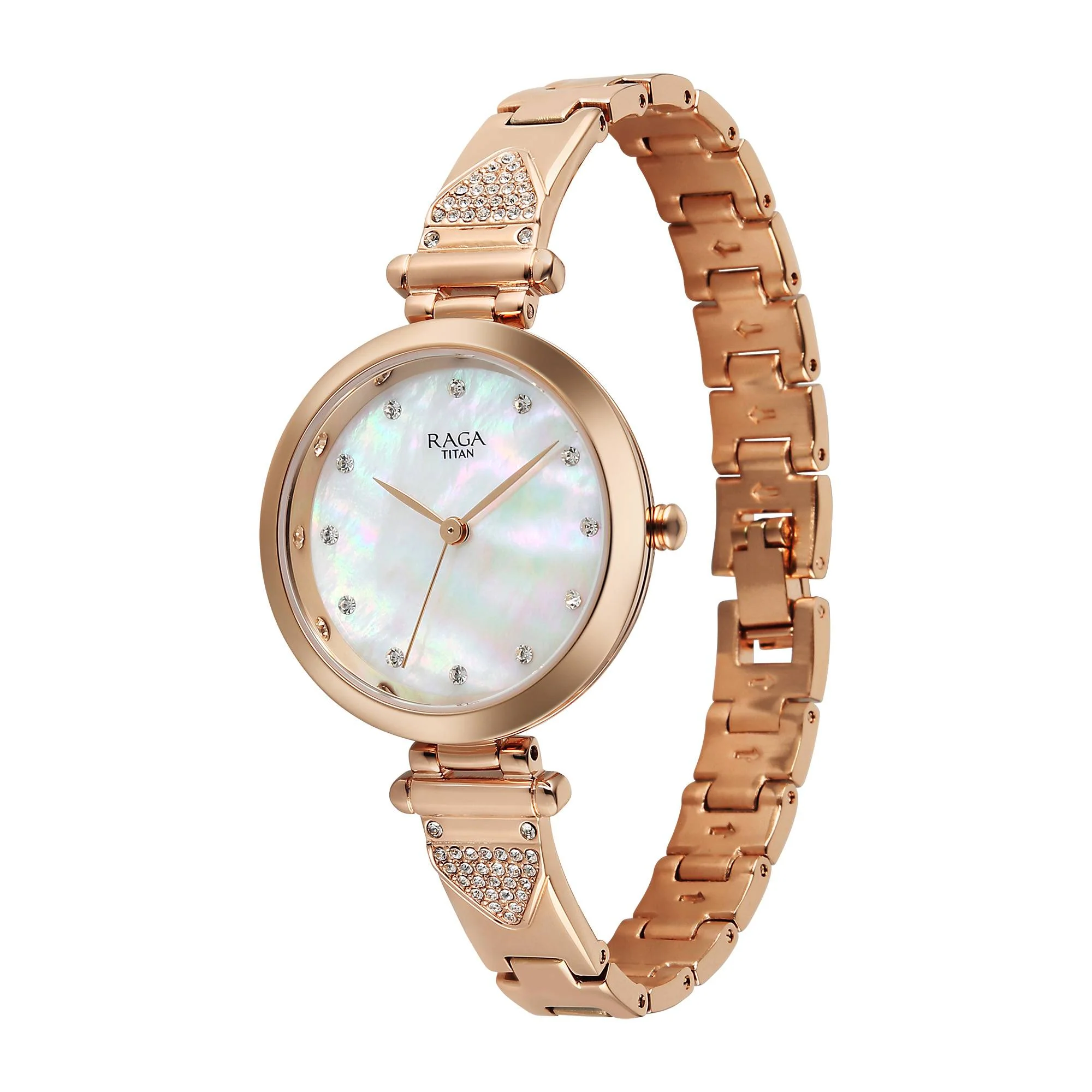 Titan Raga Glimmers Quartz Analog Mother of Pearl Dial Rose Gold Metal Strap Watch For Women - Image 3