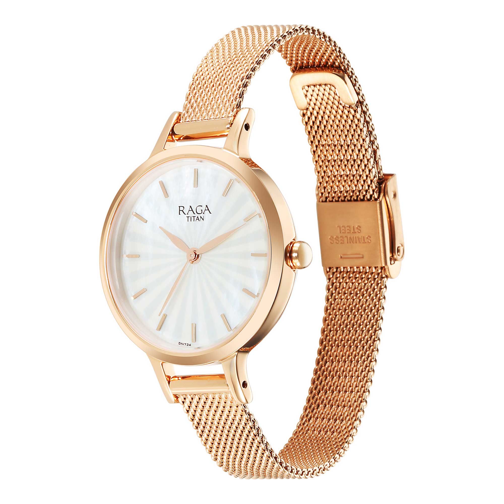 Titan Raga Power Pearls Quartz Analog Mother of Pearl Dial Rose Gold Metal Strap Watch For Women - Image 4