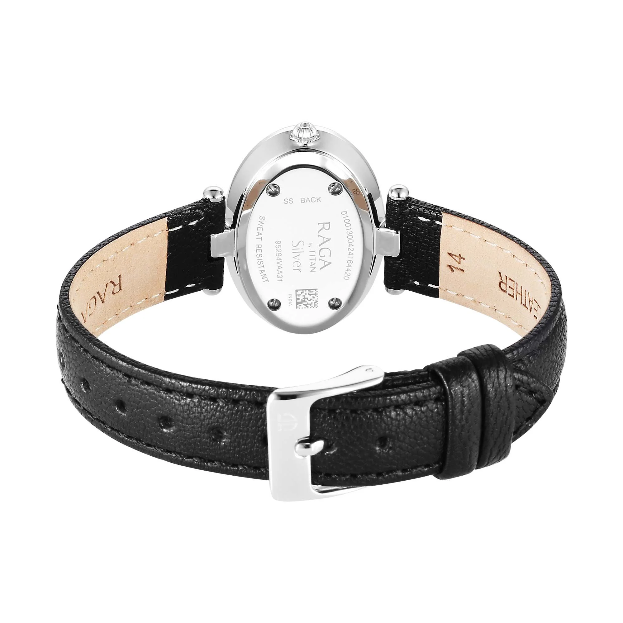 Titan Raga Silver Quartz Analog Mother Of Pearl Dial Sterling Silver Case With Black Color Leather Strap Watch For Women - Image 5