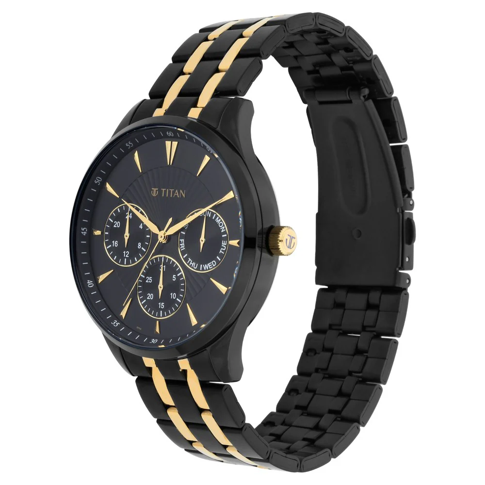 Titan Regalia Opulent Black Dial Multifunction Stainless Steel Strap watch for Men - Image 3
