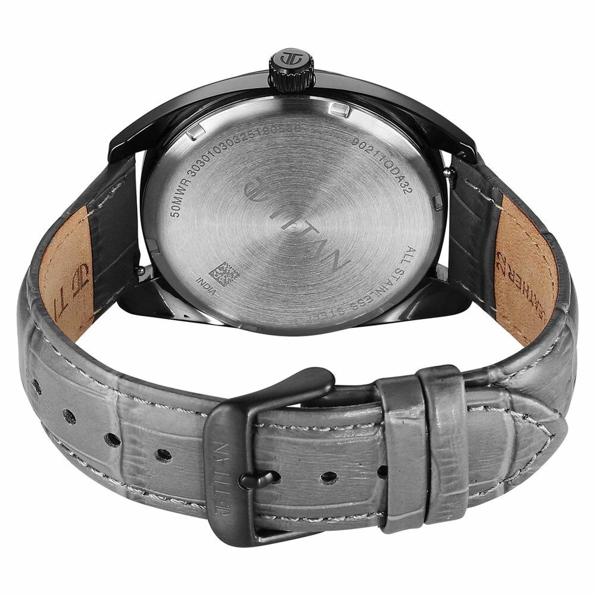 Titan Tonneau Analog with Date and Grey Dial Grey Leather Strap Watch for Men - Image 5
