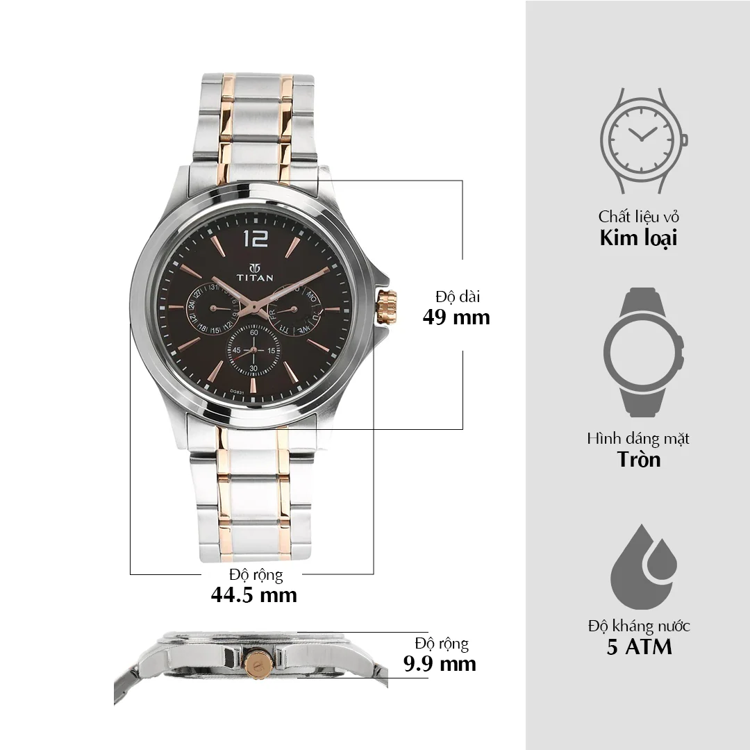 Titan Workwear Quartz Multifunction Brown Dial Stainless Steel Strap watch for Men - Image 6