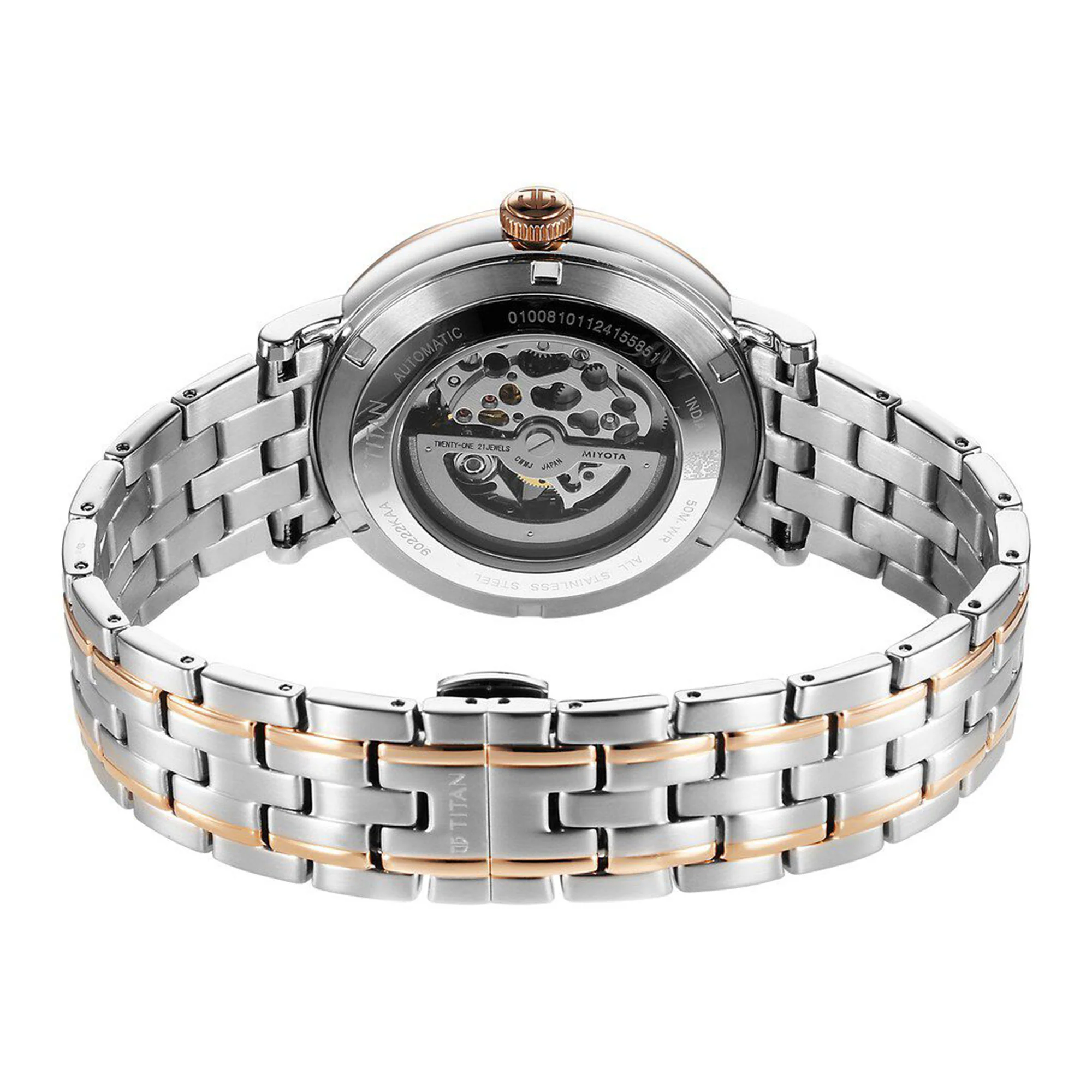 Titan Yin Yang Skeletal Automatic Analog with White Dial Silver and Rose Gold Stainless Steel Strap Watch for Men - Image 5